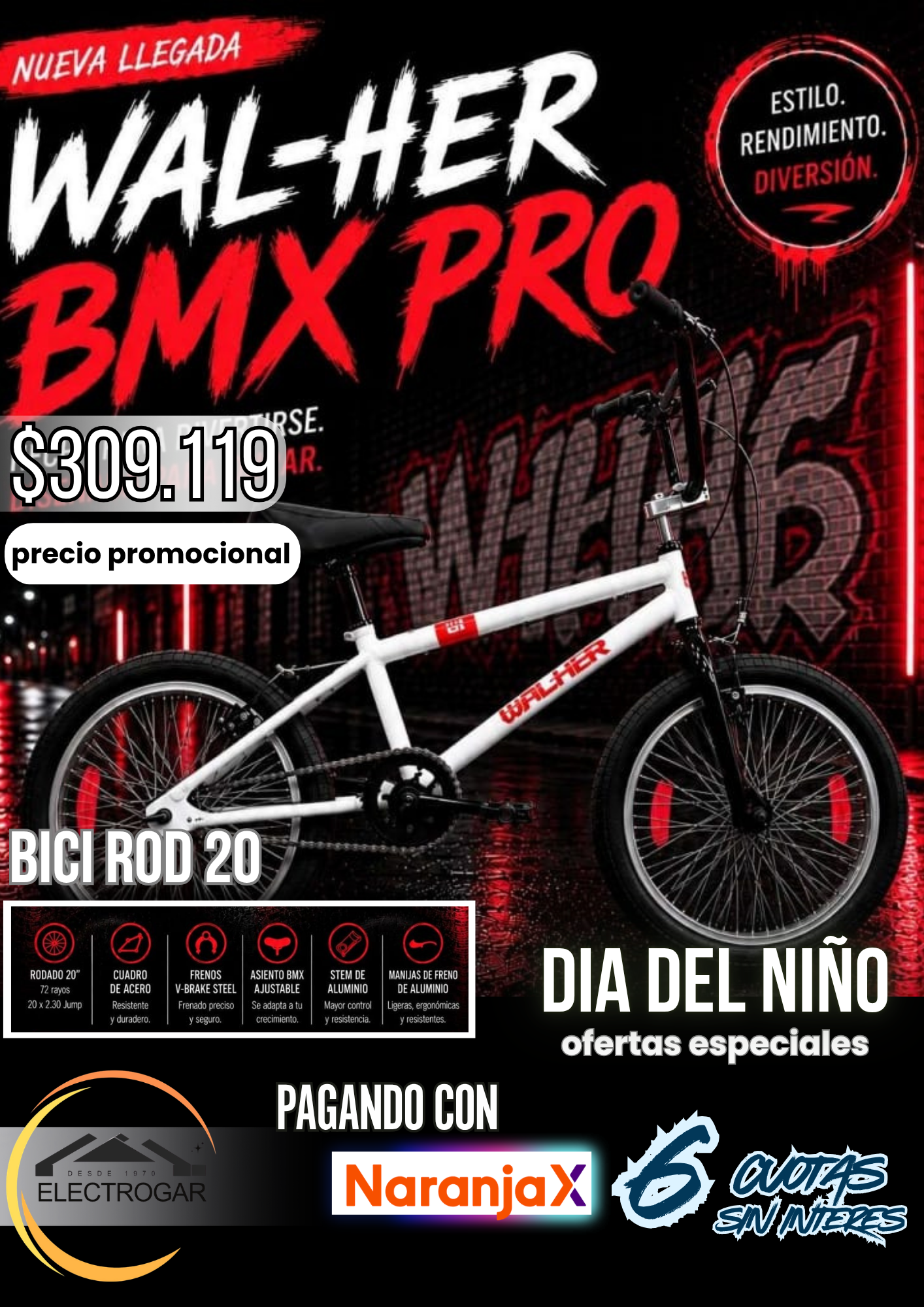 BICICLETA WALHER BMX PRO ROD 20 - Imagen 2